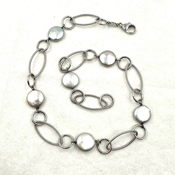 Honora Sterling Silver Coin Blister Pearl Station Necklace NWOT - Picture 4 of 9
